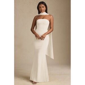 Oh Polly Imogene Scarf-Detail‎ Strapless Gown -Size 2 Ivory NWT w/o Scarf